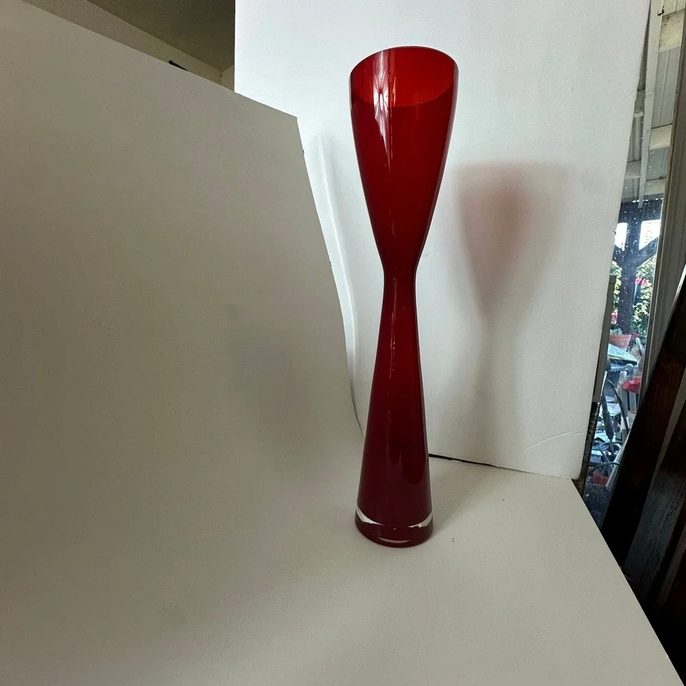 Mid Century Scandinavian Red Glass Vase tall‎ elegant